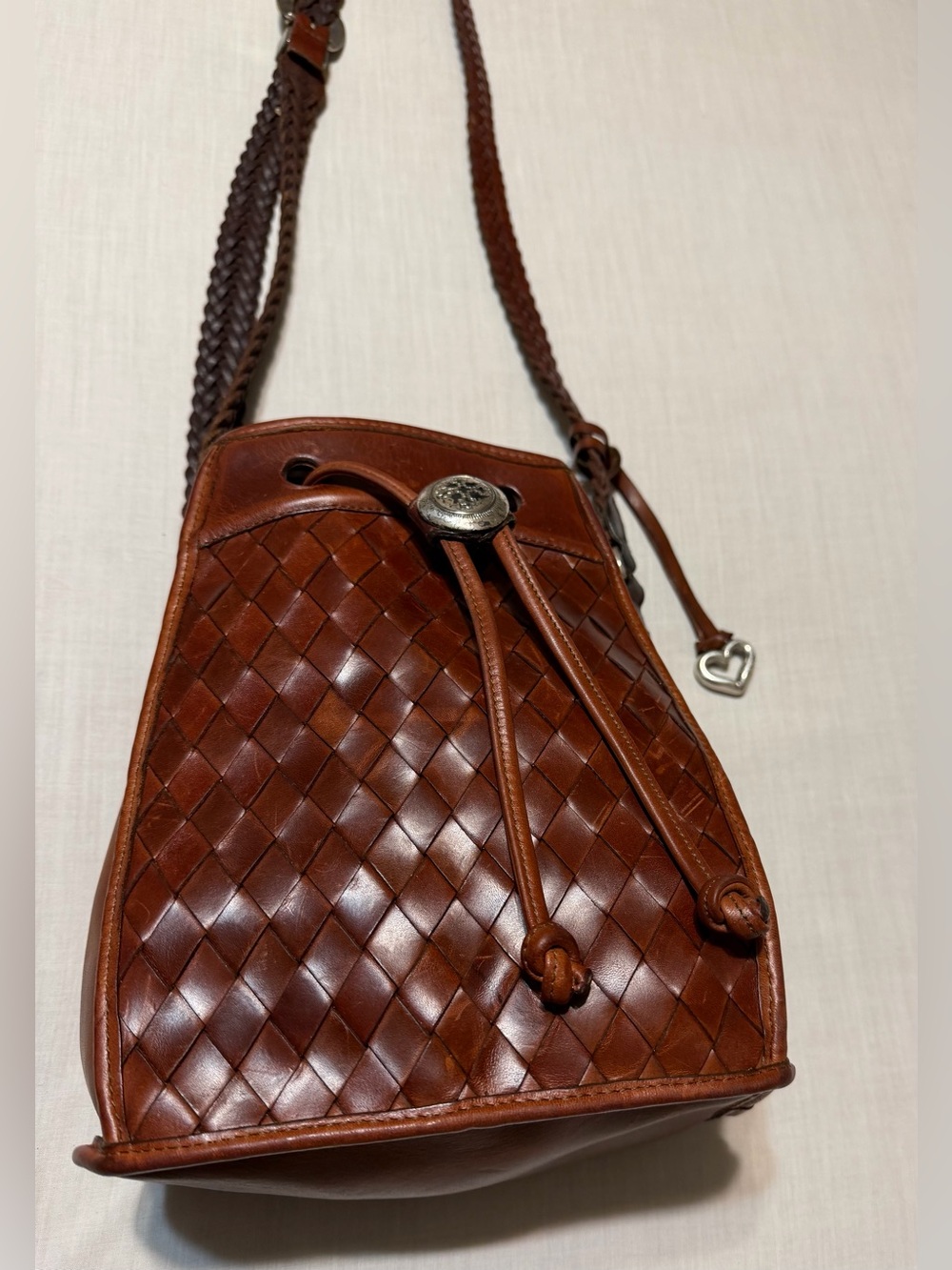 Brighton Brazilian Bree Brown Woven Leather Drawstring Crossbody Bag - Picture 2 of 11